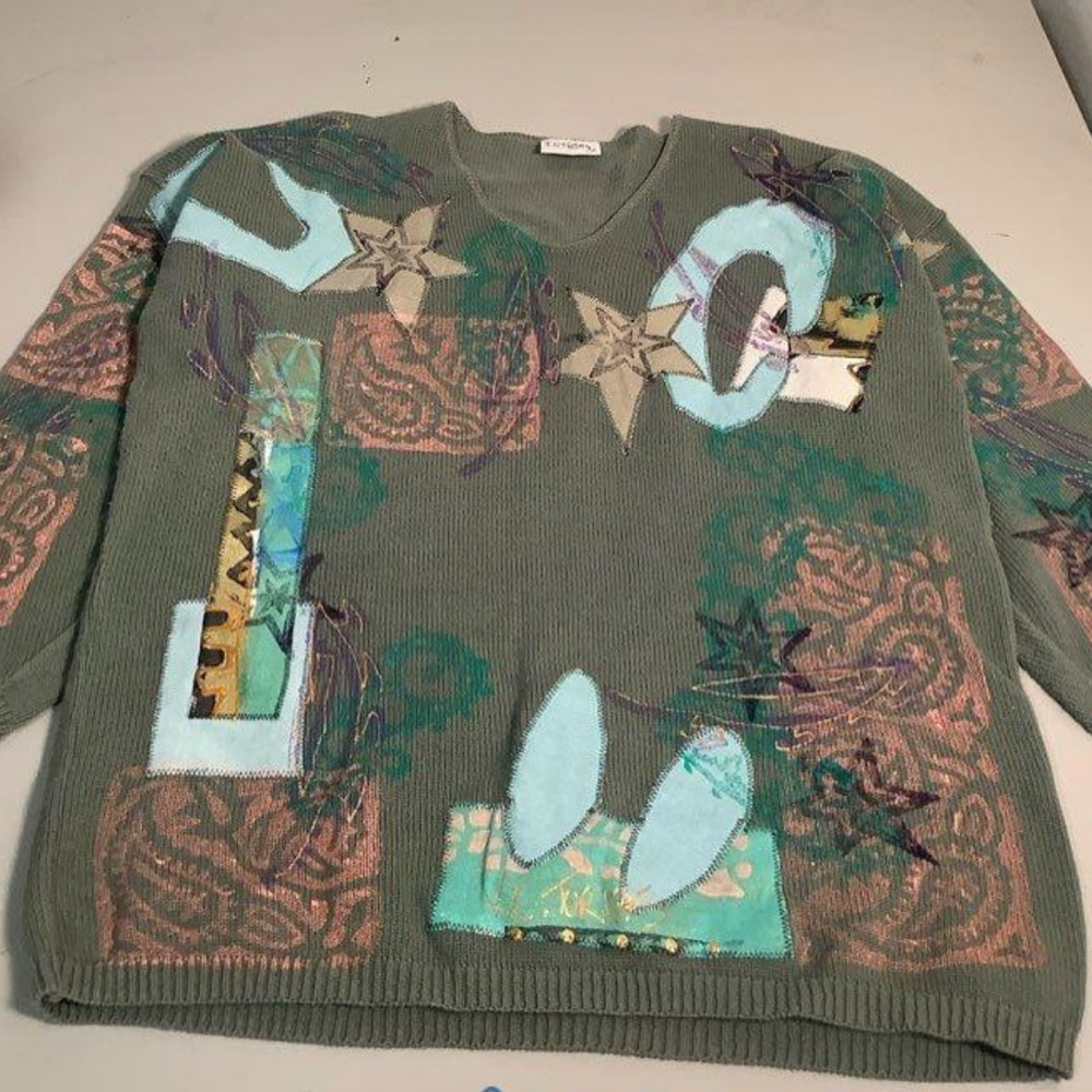 V.C. Torias Green Sweater Hand Painted
